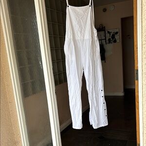 White Button-Side Overalls